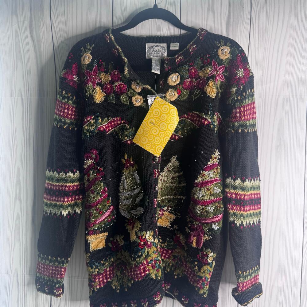 Vintage Stitches Time Old Stock 90s Christmas Cardigan Sweater Women's Size Med